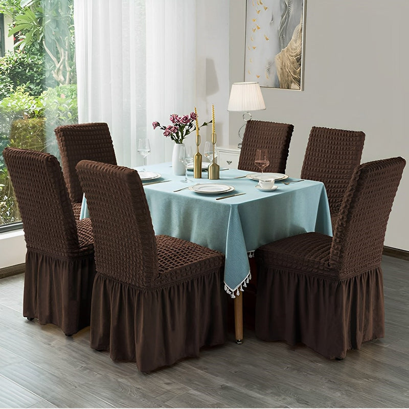 Chair Cover Stretch Polyester Seat Protector Ruffle Skirt Coffee