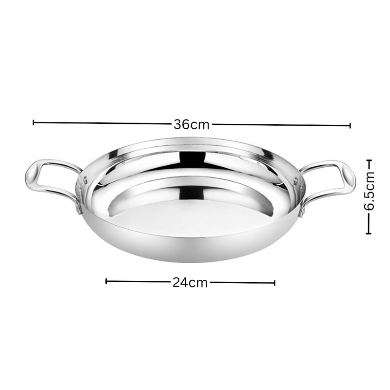 24cm Flat Base Stainless Steel Seafood Dry Pot Silver Nonstick With Lid