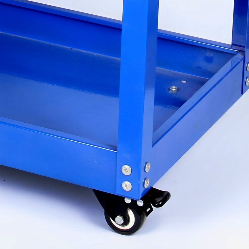 2X 3 Tier Tool Storage Cart Cold Rolled Steel 33kg Capacity Blue 66x36x73cm