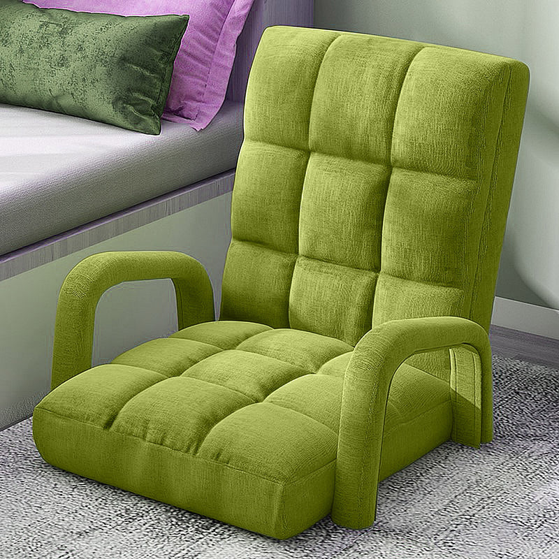 2X Foldable Adjustable Floor Recliner Chair With Armrest Yellow Green Linen