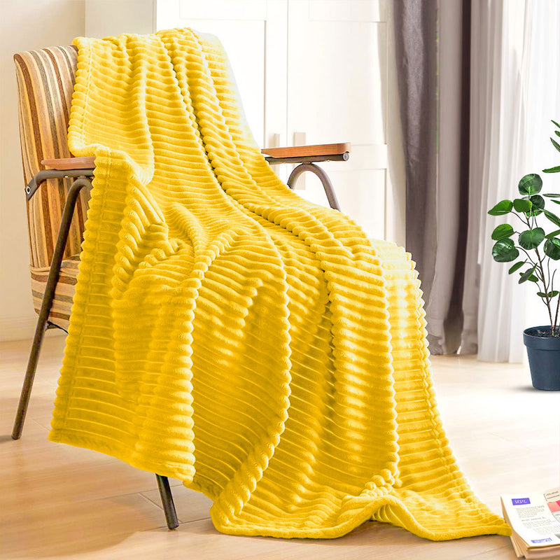 2X Yellow Thin Flannel Polyester Throw Blanket 200 X 230 Cm Lightweight