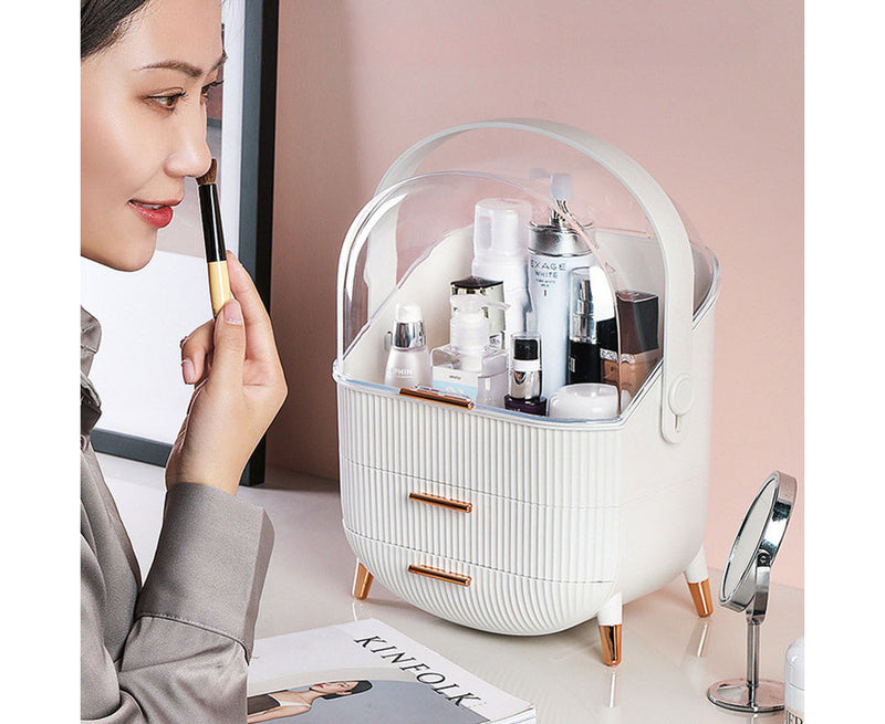 White Cosmetic Storage Organiser With LED Light Mirror Vanity Table Set