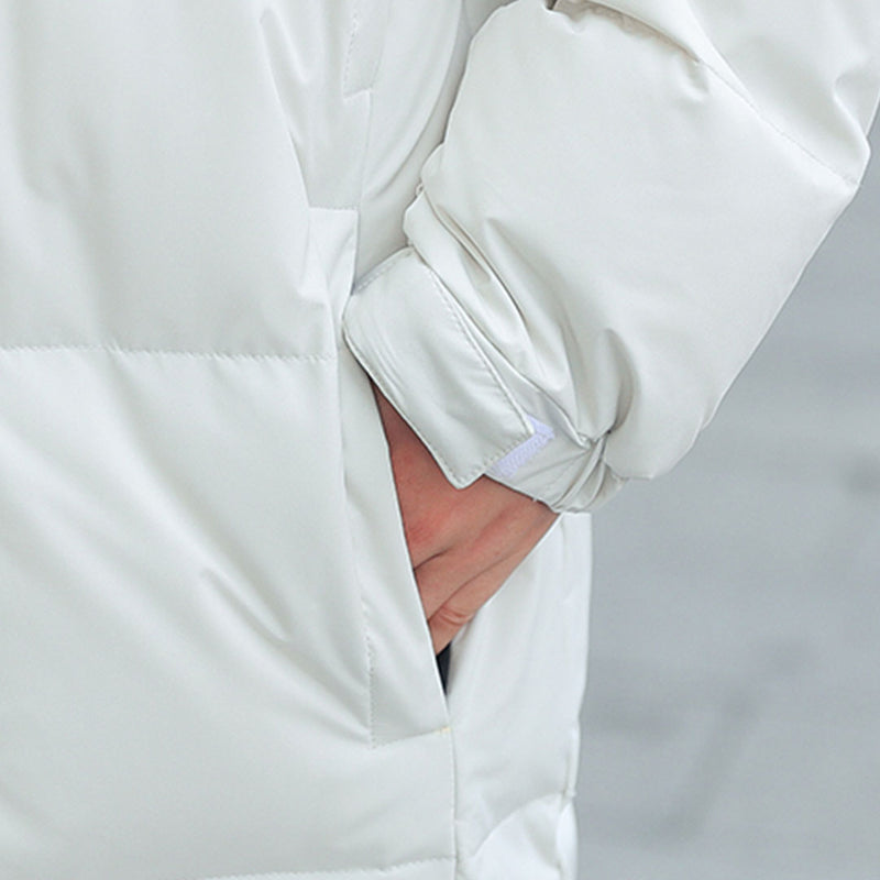 White 2XL Long Hooded Down Jacket Polyester Shell Warm Lightweight