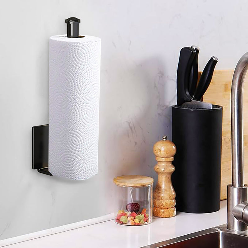 2X Black Aluminum Wall Mounted Kitchen Roll Holder Organizer Space Saver
