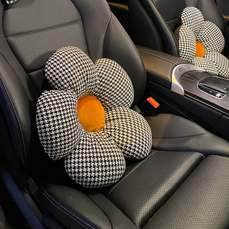 2X Flower Seat Cushion 45cm PP Cotton Fabric Black Orange Ergonomic Support