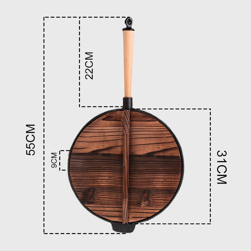 31cm Cast Iron Wok Fry Pan Nonstick Black for Induction and Gas Cooktops