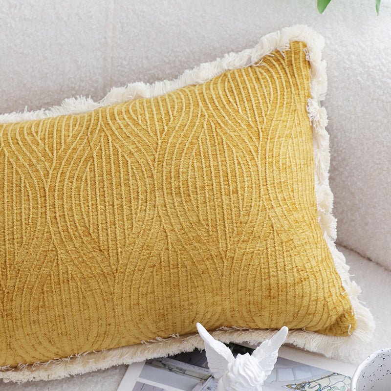 Throw Pillow Chenille Texture Polyester Cotton Blend 35x55x18cm Turmeric Yellow