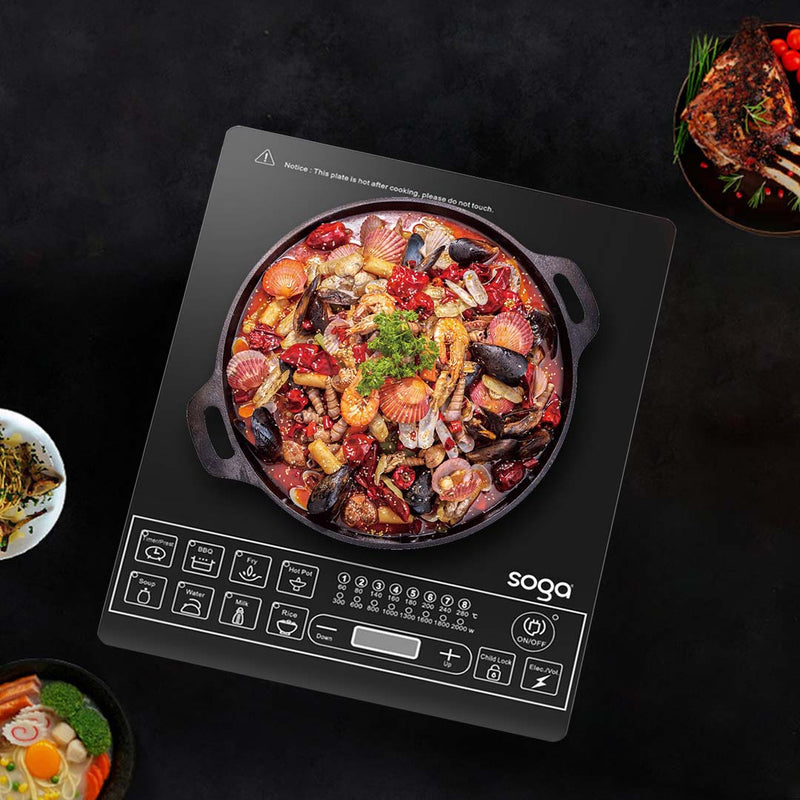 Portable Induction Cooktop 2000W 8 Level Glass Top Compact 35cm Fast Heating