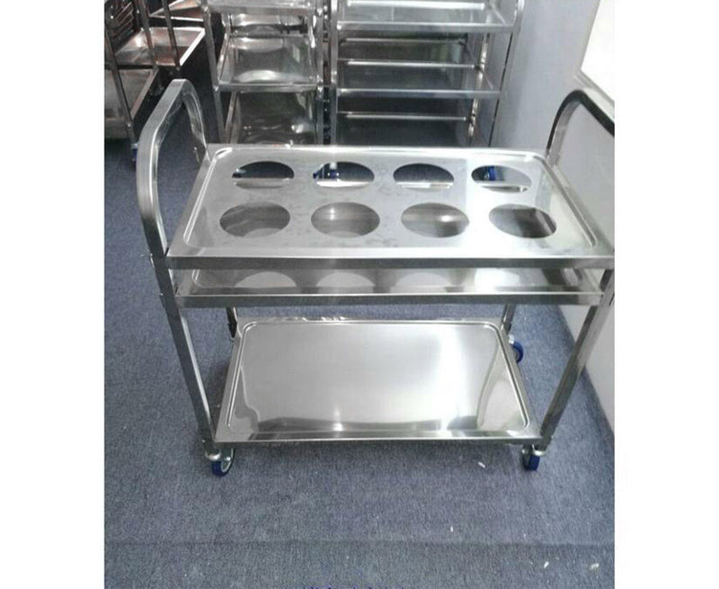 2 Tier Stainless Steel Seasoning Cart 8 Compartment Kitchen Storage Trolley