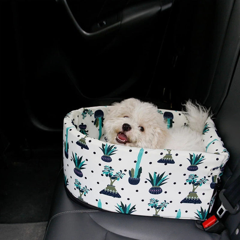 Car Pet Bed Suede Waterproof Portable Dog Kennel White Botanical Pattern