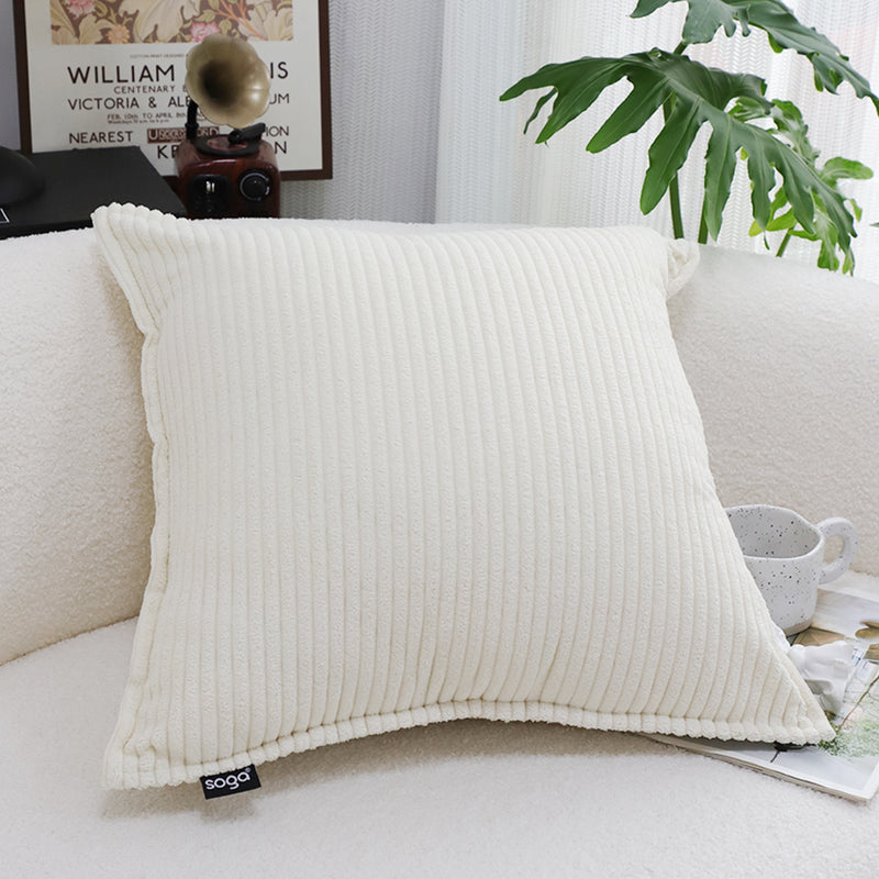 2X Beige Square Throw Pillow Plush Corduroy Velvet 50cm Home Decor Cushion