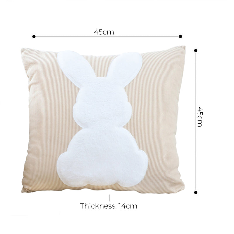 Throw Pillow Polyester 45X45X14Cm Light Tan Square White Rabbit Design