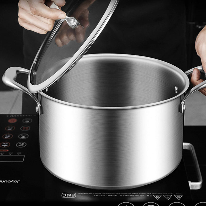 2X 20cm Stainless Steel Soup Pot 18/10 3 Layer Thick Bottom Glass Lid Induction