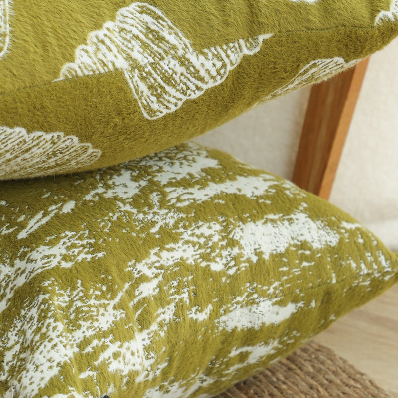 2X 50x50x18cm Throw Pillow Plush Polyester Cotton White Olive Green