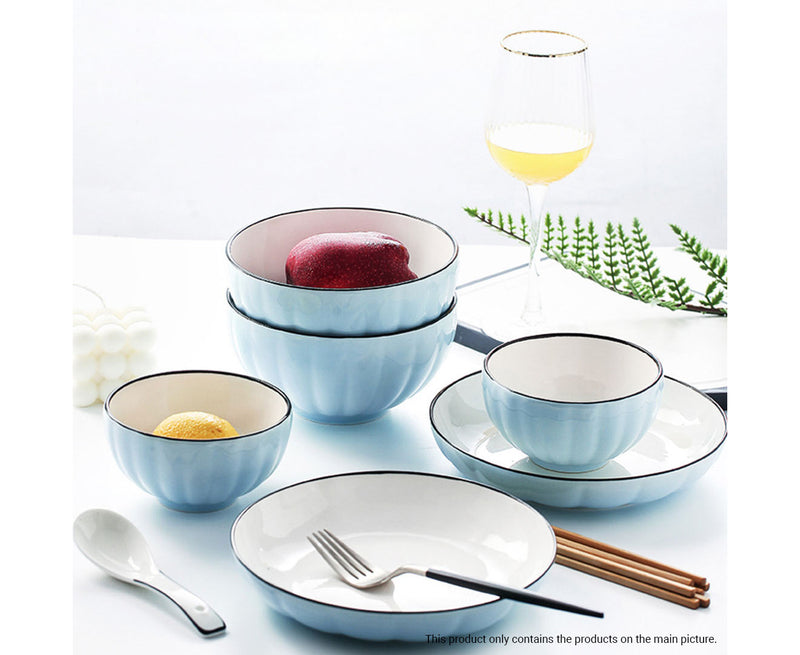 Blue Japanese Ceramic Dinnerware Set of 9 Stackable Bowls Plates Spoons
