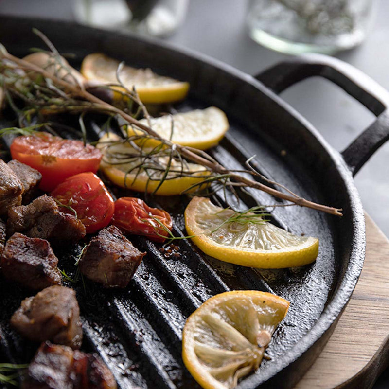 2X 30cm Ribbed Cast Iron Pre Seasoned Sizzle Pan Induction Ready Non Stick