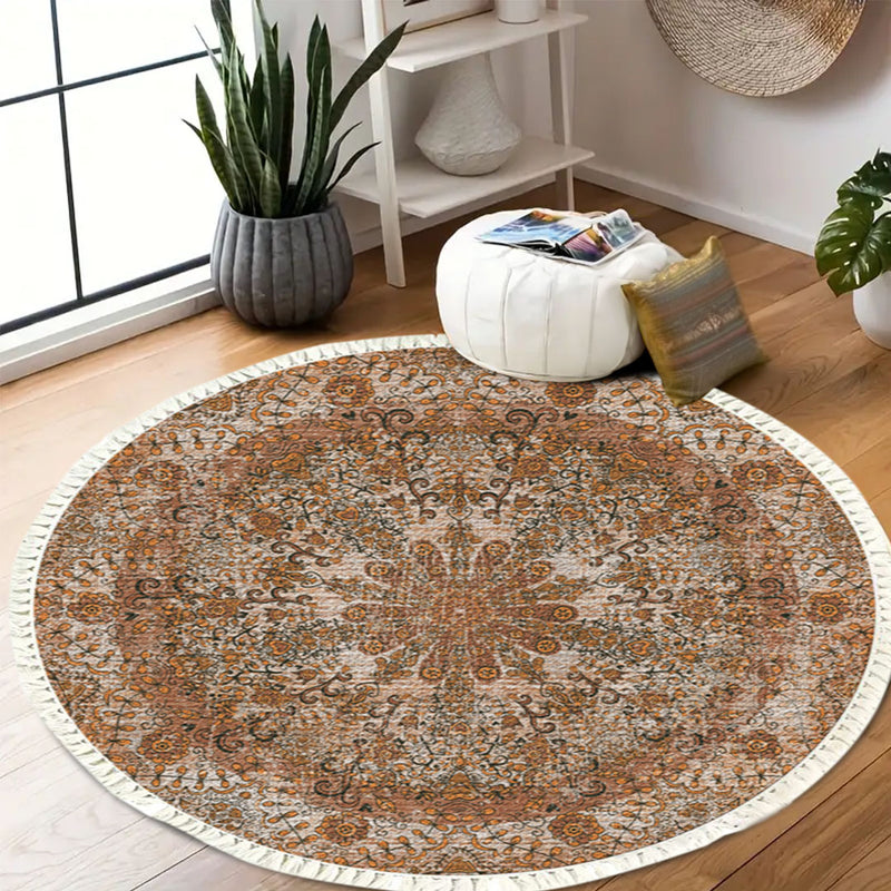 120cm Mandala Round Polyester Area Rug Anti Slip Plush Living Room Decor