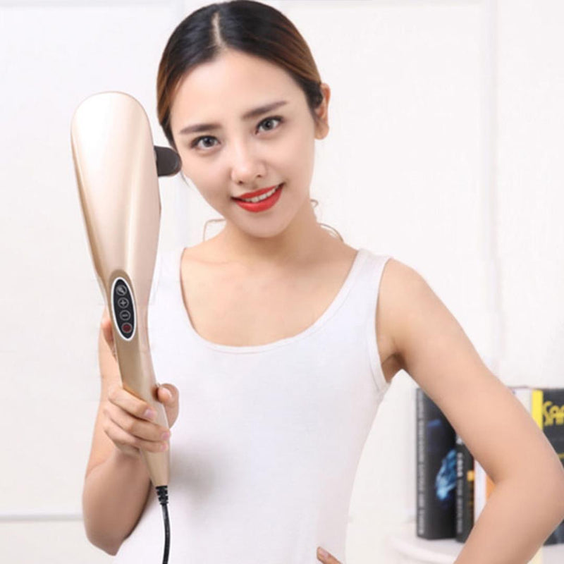 Portable Handheld Massager 6 Heads Dual Speed Deep Tissue Shoulder Neck Gold