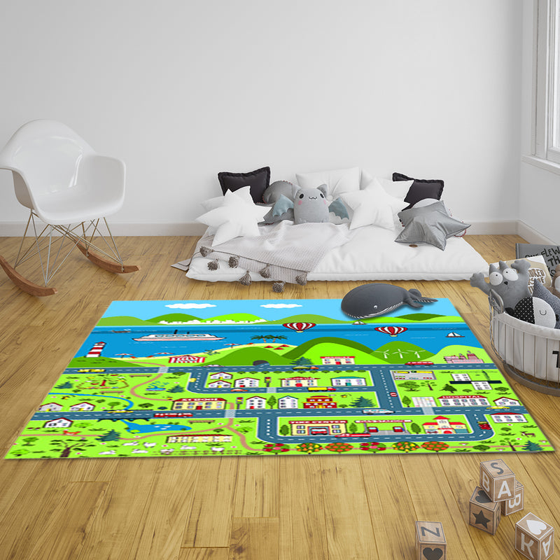 Kids Street Map Play Rug Polyester 120x180cm Multicolor Educational