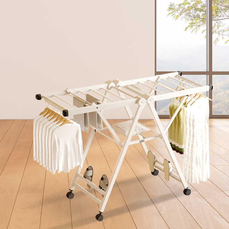140cm Wing Shape Foldable Clothes Drying Rack Stainless Steel White Wheels