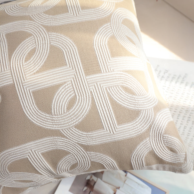 2X 50cm Throw Pillow Polyester Cotton Interlocking Geometric Beige White