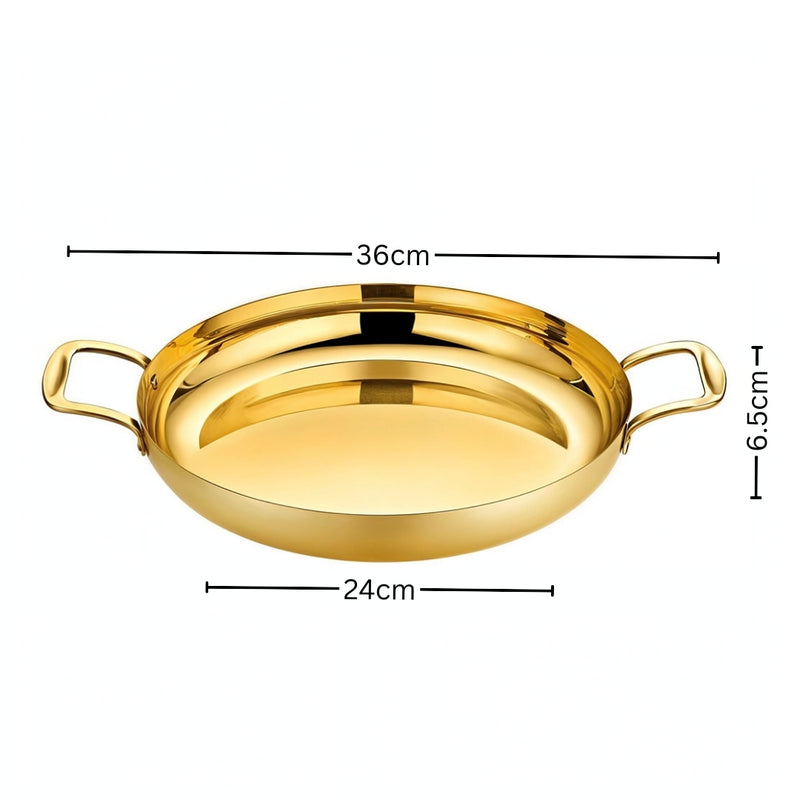 24cm Flat Base Seafood Dry Pot Stainless Steel Gold Nonstick Induction With Lid