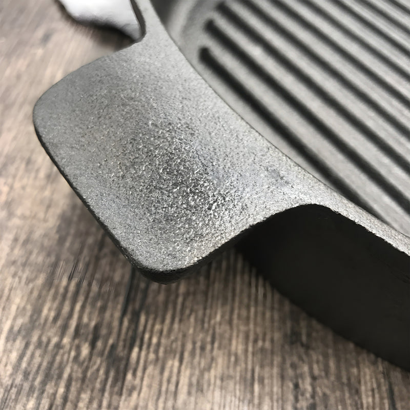 26cm Round Ribbed Cast Iron Skillet Pre Seasoned Handle Induction Ready