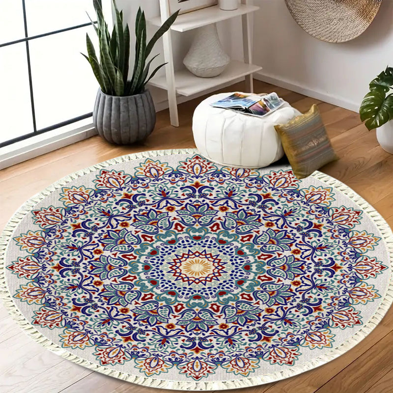 2X 120cm Round Mandala Area Rug Polyester Thick Plush Anti Slip Multicolor