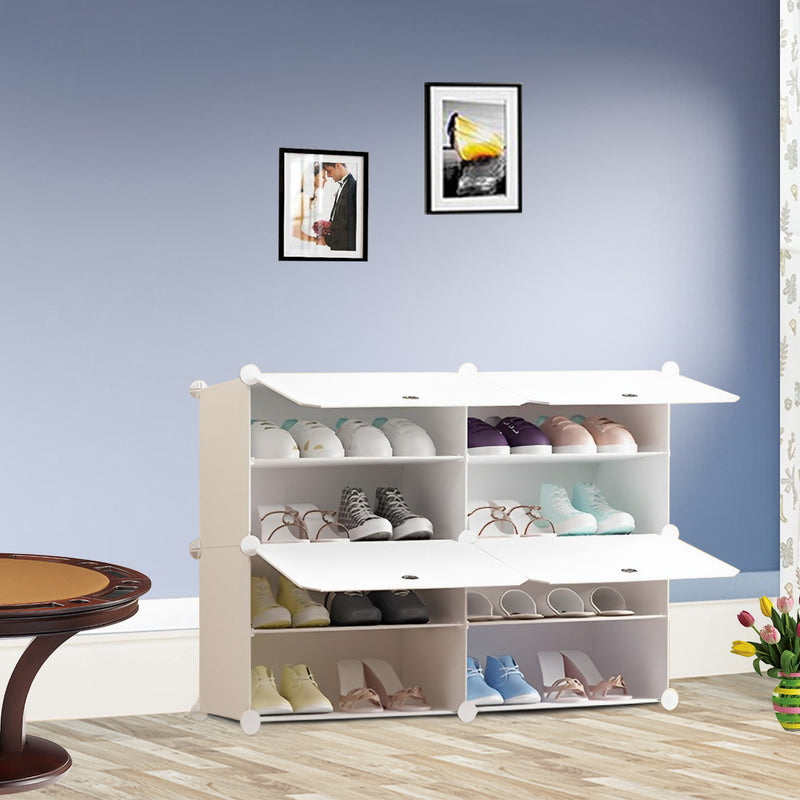 4 Tier Shoe Rack Organizer Polypropylene Stackable 85x32x65.5cm White