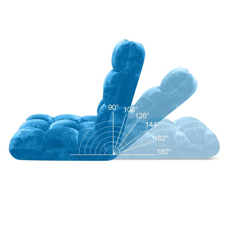 4X Folding Floor Recliner Cushions Memory Foam 6 Position Blue 108x53x10cm