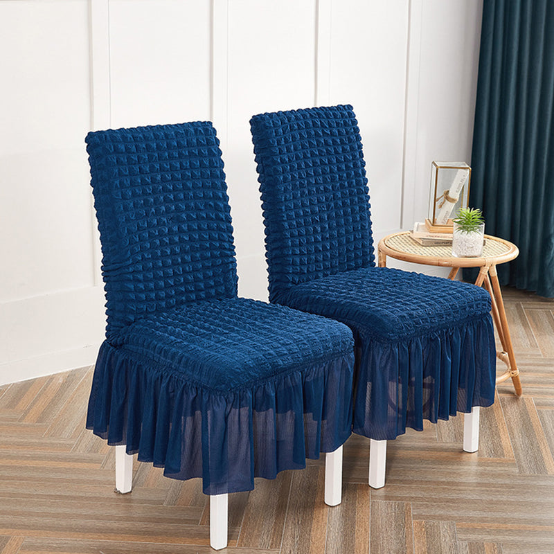 Blue Polyester Stretch Chair Cover Ruffle Skirt Seat Protector Fits 45 To 60Cm