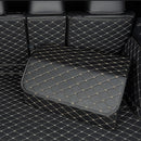 Leather Car Boot Organizer Box Collapsible Foldable Black Gold Stitch Large