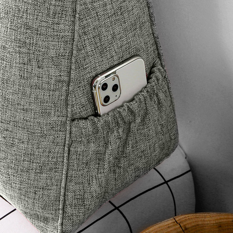 150cm Triangular Wedge Bed Backrest Pillow Grey Polyester Button Tufted Pocket