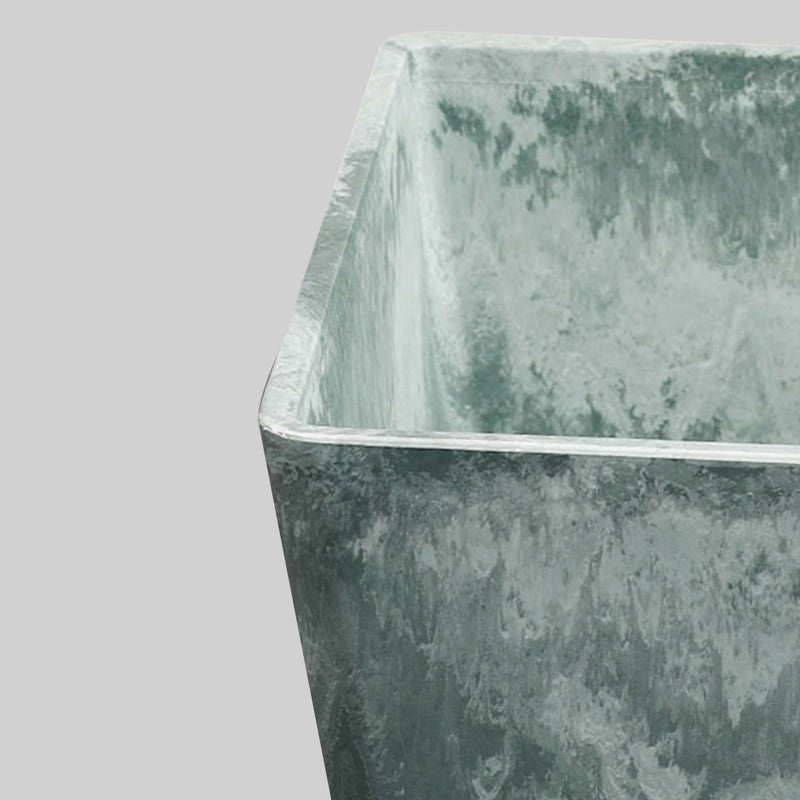 2X 27cm Green Grey Square Resin Tapered Planter Concrete Look Indoor