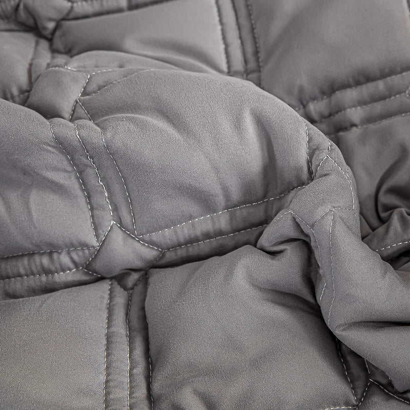 Grey Quilted Stretch Polyester Mattress Cover 203x183x40cm With 2 Pillow Covers