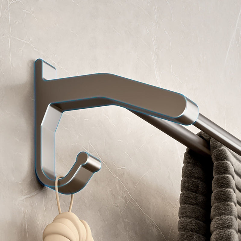62cm Aluminum Wall Mounted Double Pole Towel Rack Gray Rust Proof With Hooks