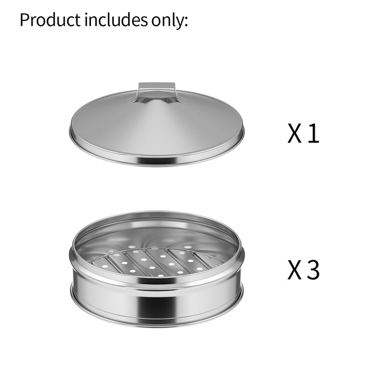 3 Tier Stainless Steel Steamer 25cm with Lid Polished Finish Easy Clean