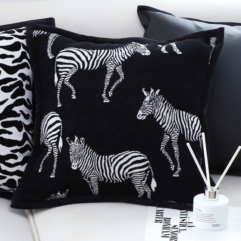 2X 50x50cm Black Zebra Square Throw Pillow Polyester Cotton Light Luxury