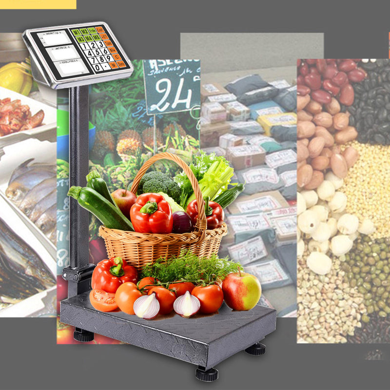 4X 150Kg Electronic Platform Scale Stainless Steel Pan Black LCD Display