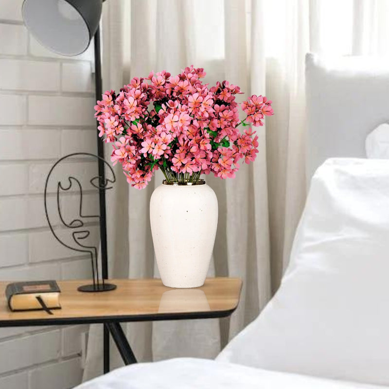 Medium White Ceramic Flower Vase Gold Accent Home Decor Elegant Display Piece