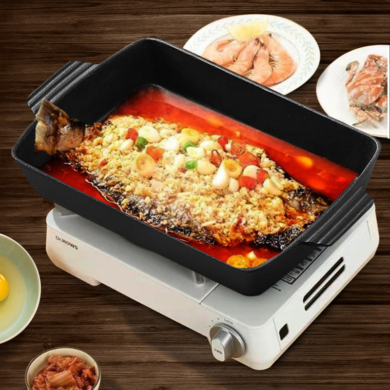 38cm Cast Iron Baking Dish Rectangle Cake Lasagna Pan Even Heat Non-Stick