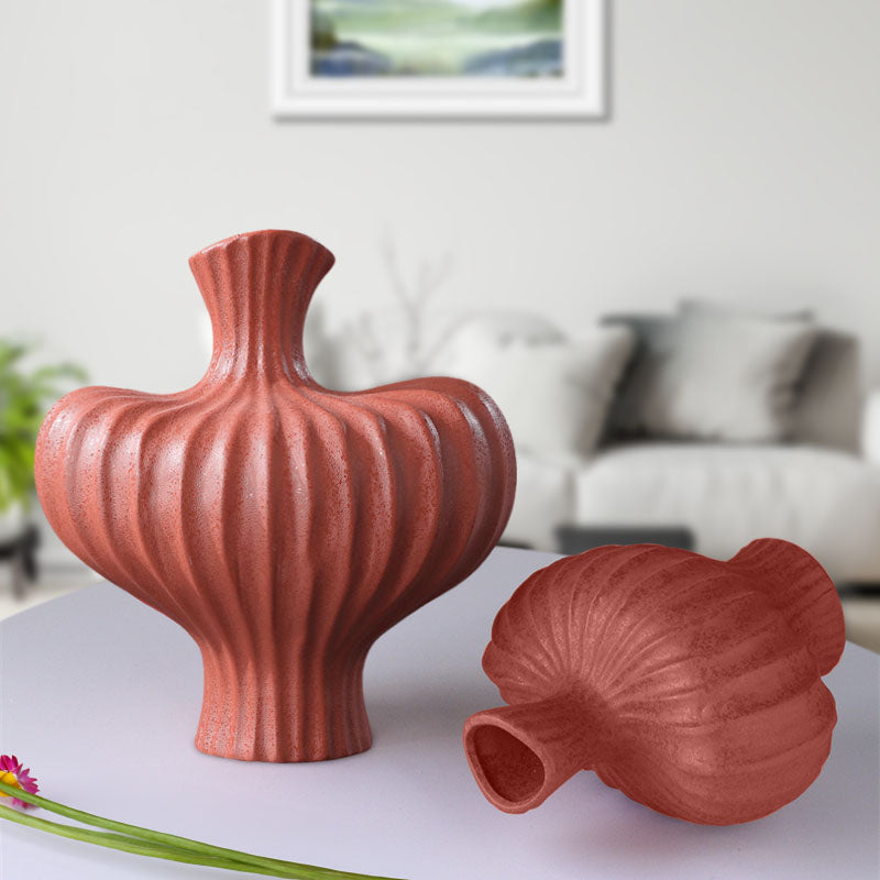 Handmade Ceramic Decorative Vase 28X30cm Matte Red Countertop Porch Decor
