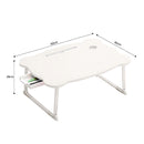 White Portable Bed Desk Adjustable Folding with Drawer and Cup Holder 60x48x28cm