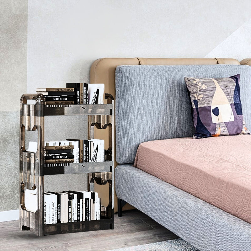 38x24x62cm Clear Plastic 3 Tier Bookshelf Cosmetic Storage Trolley With Wheels