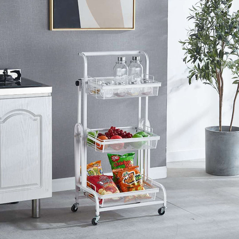 2X 3 Tier Carbon Steel Kitchen Cart White Adjustable Mesh Shelves Wheels