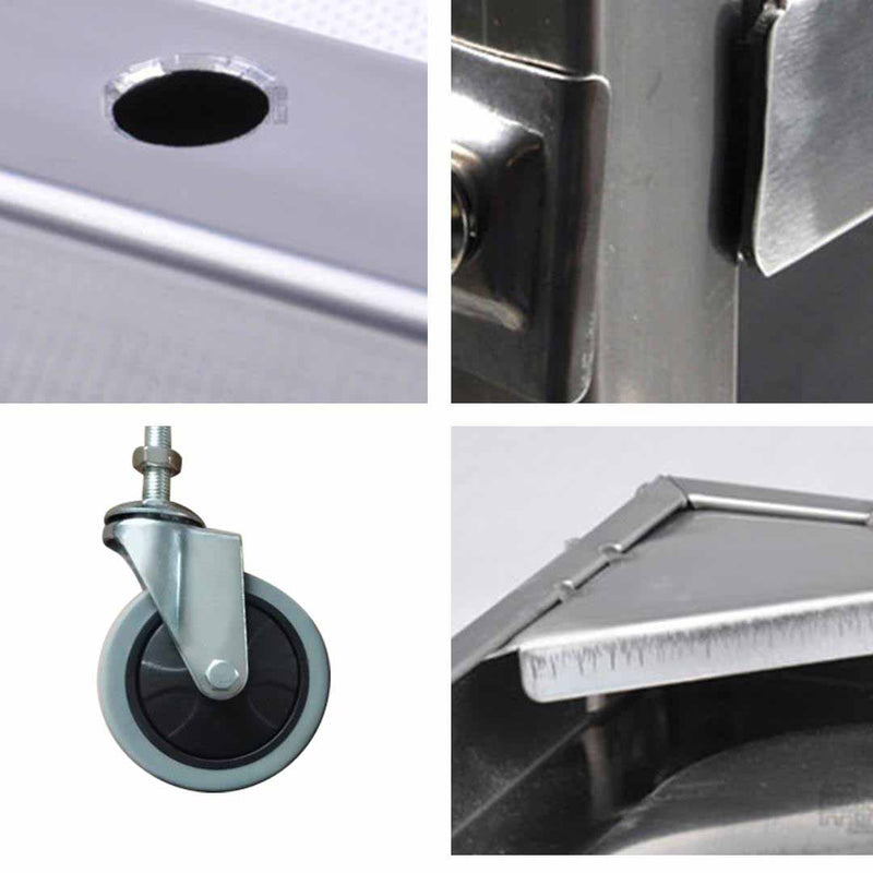 2 Tier Stainless Steel Utility Cart Large 95x50x95cm Food Drink Locking Wheels