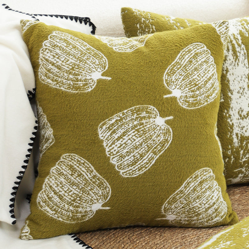 2X Throw Pillows Polyester Cotton 50x50x18cm Autumn Pumpkin Print Green