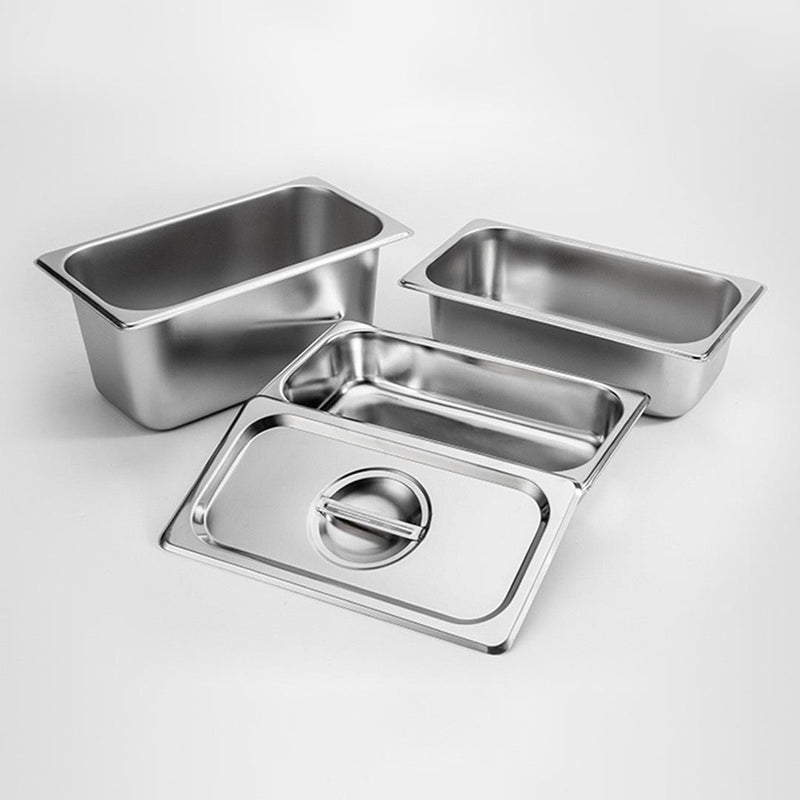 12X Full Size 1/3 GN Pan 15cm Deep Stainless Steel Tray With Lid Kitchen Use