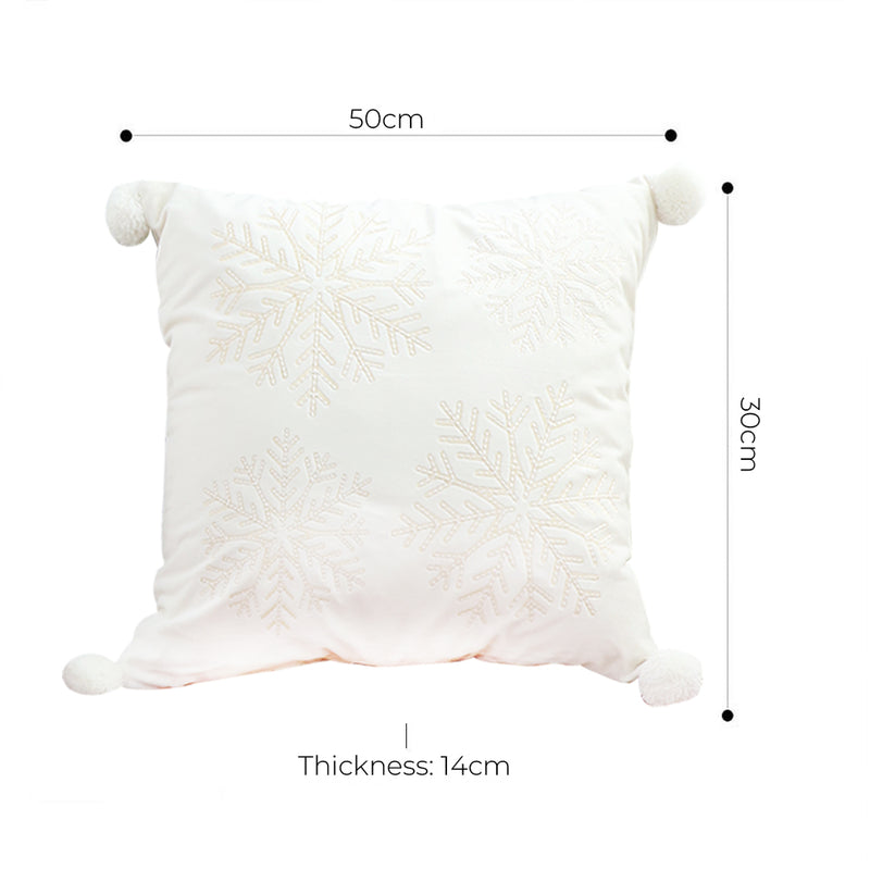 Throw Pillow 45cm White Plush Polyester Square Snowflake Ball Design
