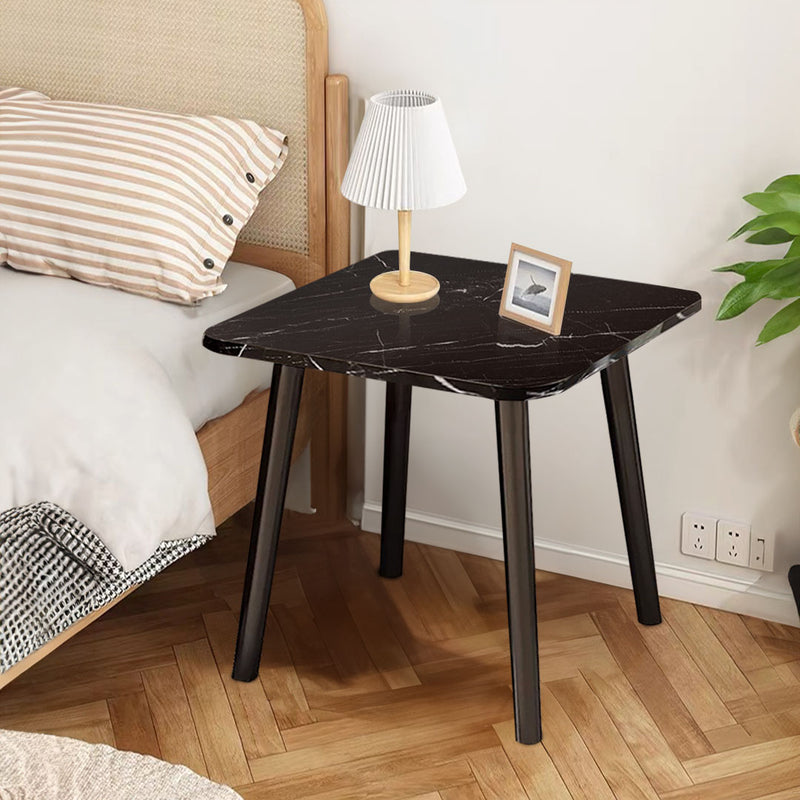 Black Ceramic Side Table Stone Pattern Metal Legs 40x40x42cm Compact